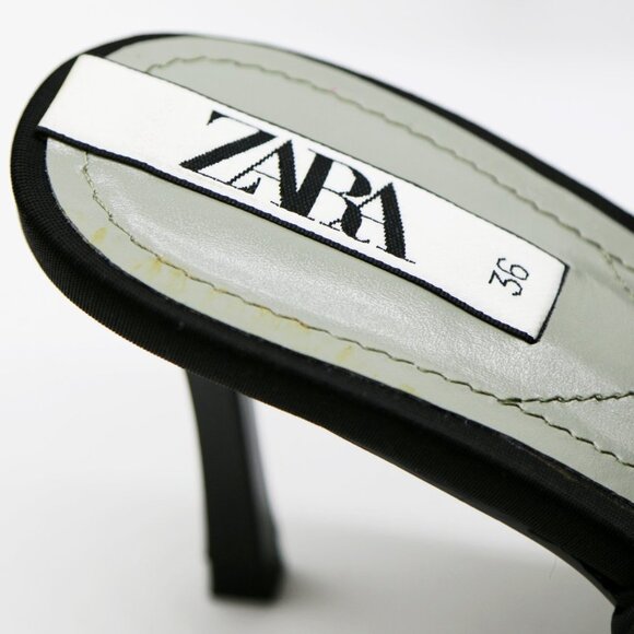 Zara Padded Quilted Slip On Slide Heel Mules Sandals 36 Black Square Toe Comfy - Picture 14 of 16